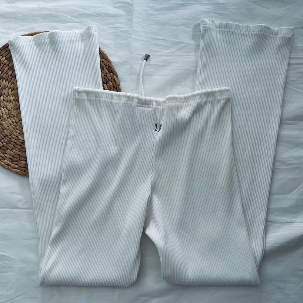 McCray Industries, Inc. Made in USA white ribbed drawstring yoga pants Small